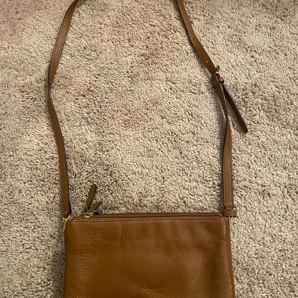 Michael Kors Brown Leather 3 Zipper Adjustable Crossbody Purse - Picture 2 of 5